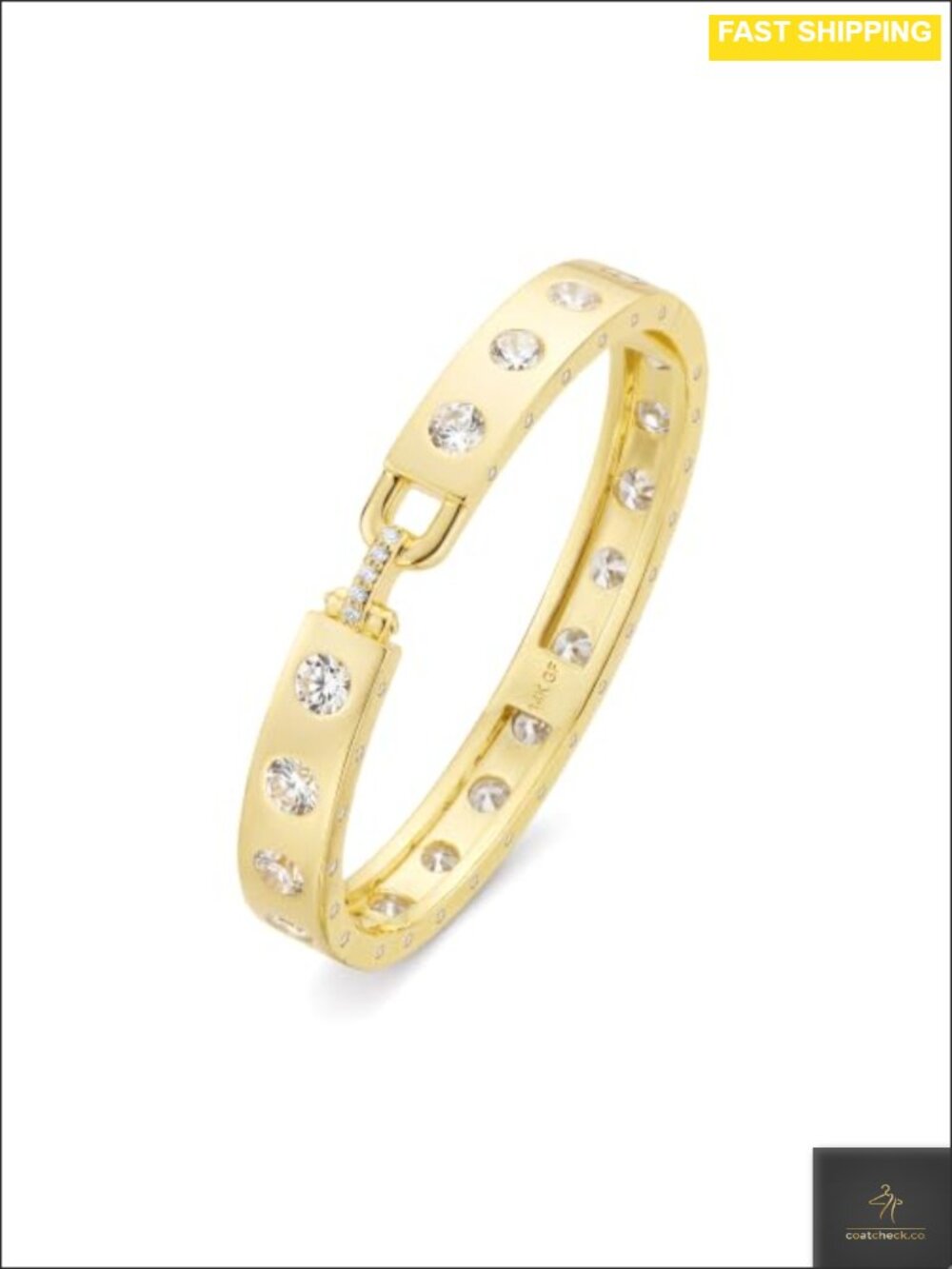 14K Gold Filled Bangle Bracelet 9mm Wide CZ Tennis Hidden Clasp
